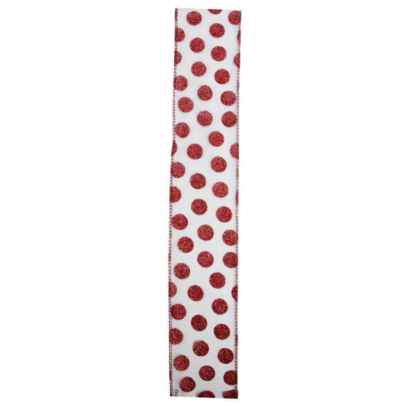 Rubans d'artisanat de Noël à pois scintillants argentés et rouges - 2,5 po x 120 verges