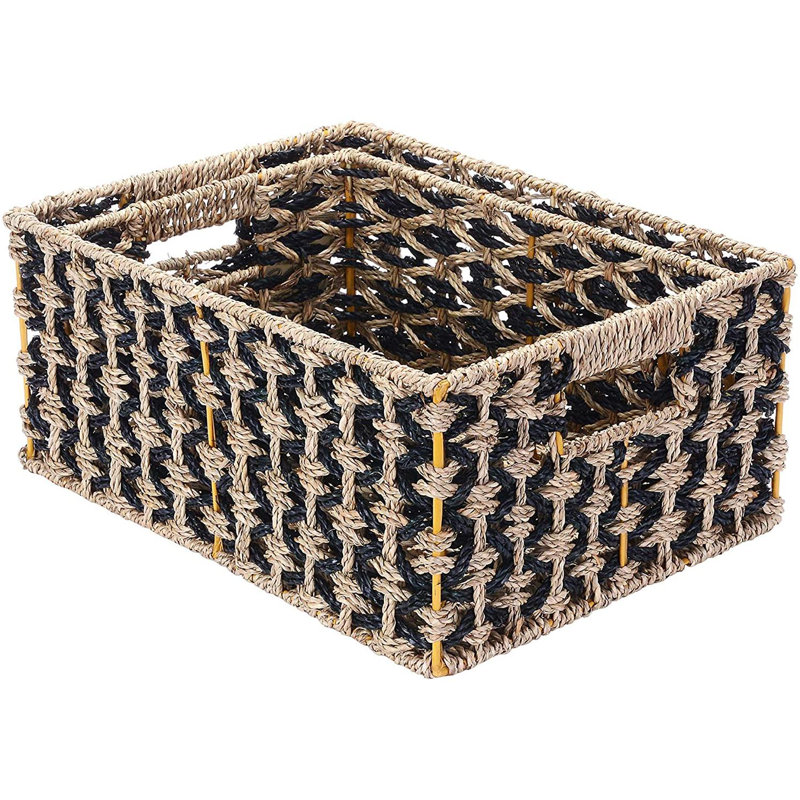 Paniers en osier tissés à la main à motif de jacinthe d'eau tissés à la main | Bacs gigognes noirs et naturels 