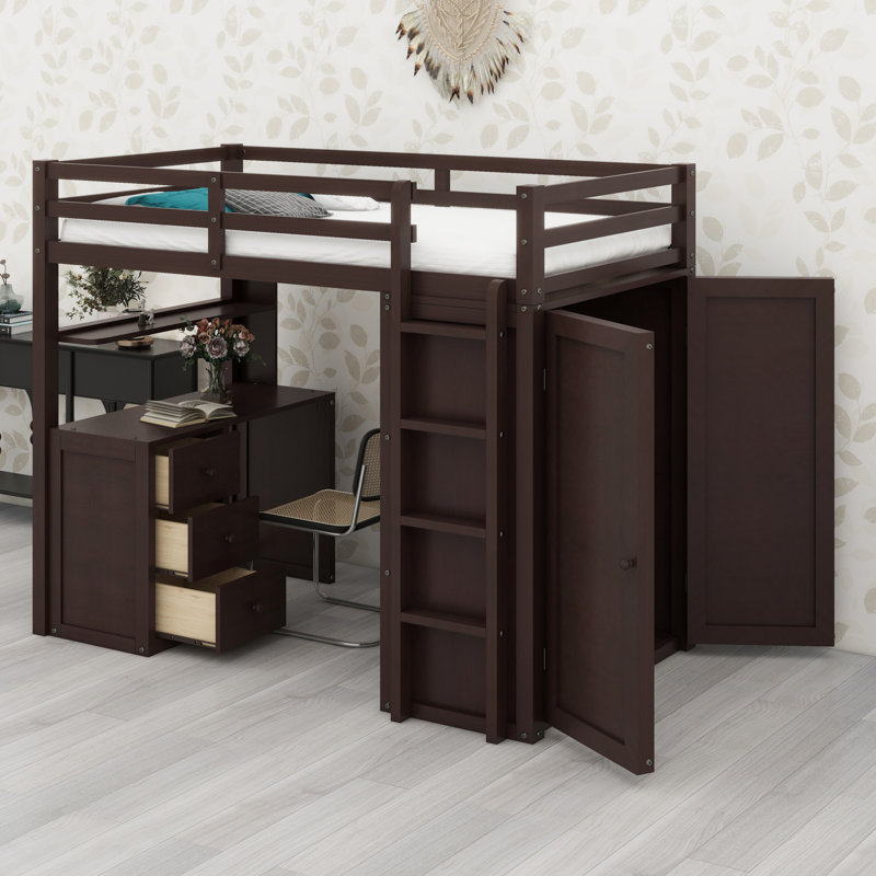 Lit mezzanine avec tiroirs, bureau et garde-robe