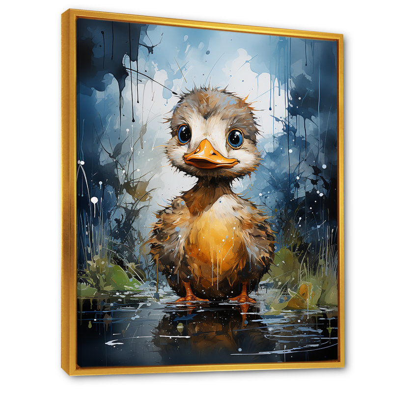 Mignon canard bleu et jaune pour chambre de bébé, Cadre flottant doré, 40" H x 30" W