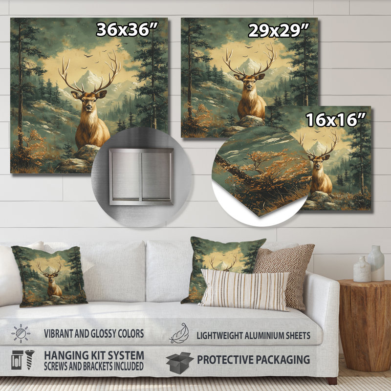 «Deer Expedition In USA Rockies», reproduction d'art moderne en métal, décoration murale cerf en métal, H 29,5 po x l 29,5 po
