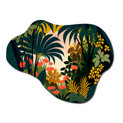 «Blossoming And Vibrant Jungle Flora I», art mural asymétrique en forme de nuage floral et botanique