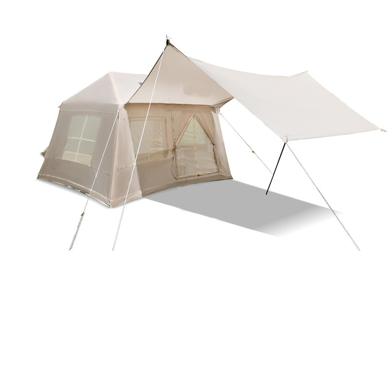 Tente de camping gonflable de 5,72 m² avec cric et fenêtres en maille et pompe
