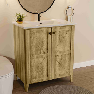 Armoire de plancher pliante de 30 pouces avec évier en céramique - Installation brevetée en 1 minute, peu encombrante et facile à assembler, style américain