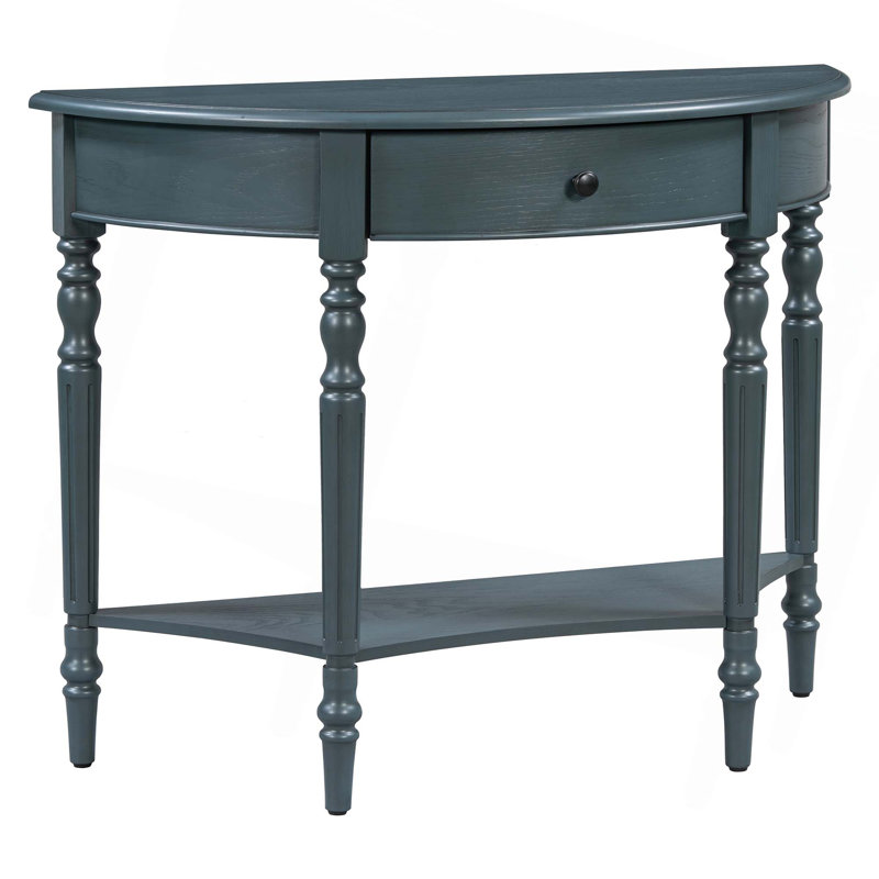 Farmhouse Half Moon Console Table With Drawer & Shelf,Sofa Table For Entryway,Living Room, Hallway And Foyer, Navy
