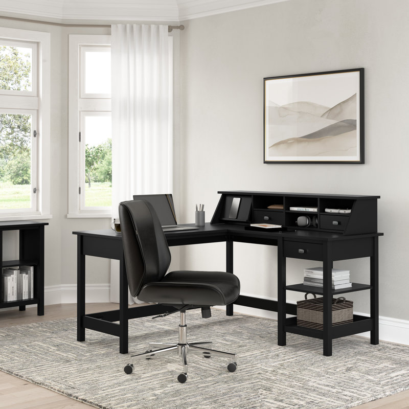 Bureau en L avec rehausse Aliyat, Noir classique