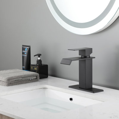Waterfall Spout Bathroom Sink Single Handle Faucet With Pop-Up Drain (With Overflow)