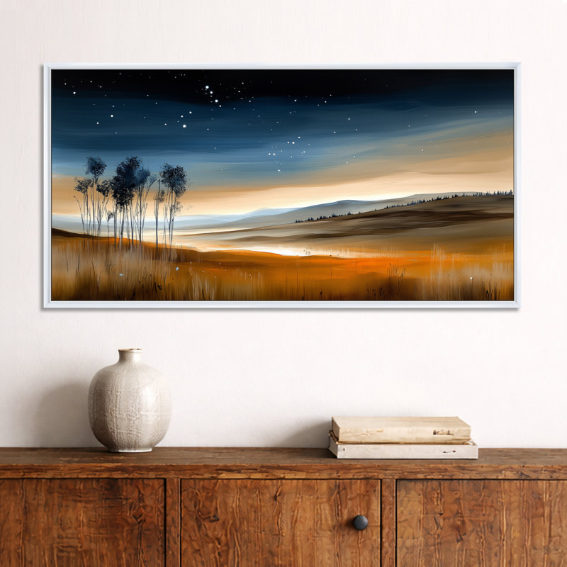 «Blue Orange Starry Night Over Meadow II», impressions encadrées par la nature, décoration murale rustique, H 12 po x l 20 po