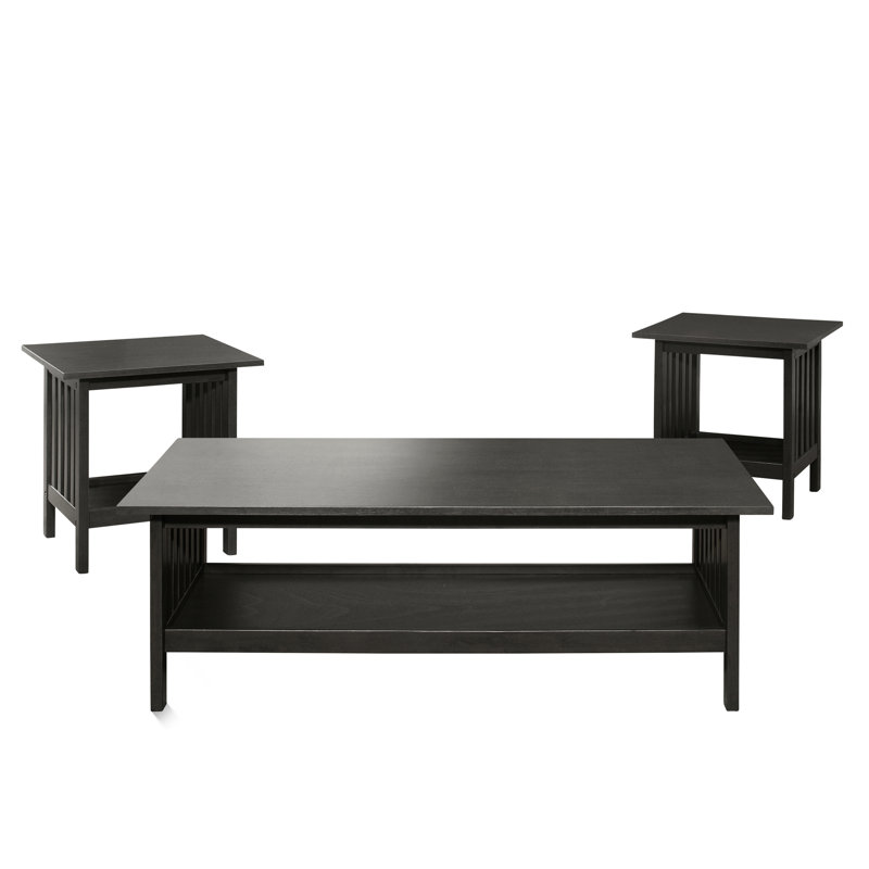 Meuble de salon transitionnel, table basse au fini gris antique et 2 tables de bout, classique