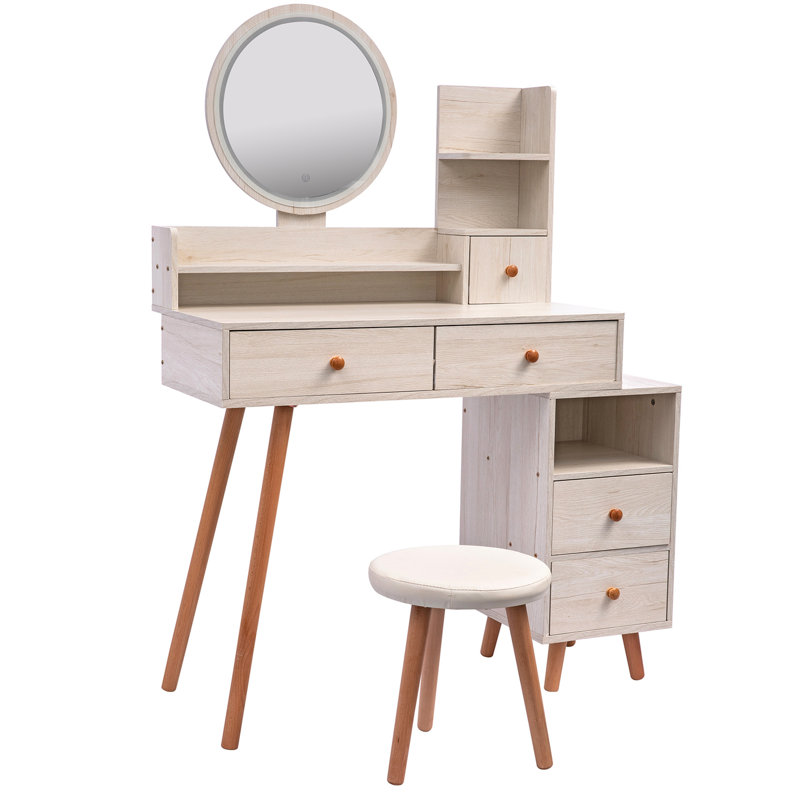 Vanity Table With Led Mirror And Spacious Storage - Fashionable, Construction  L31.5"-43.2"X W15.8" X H48.1"
