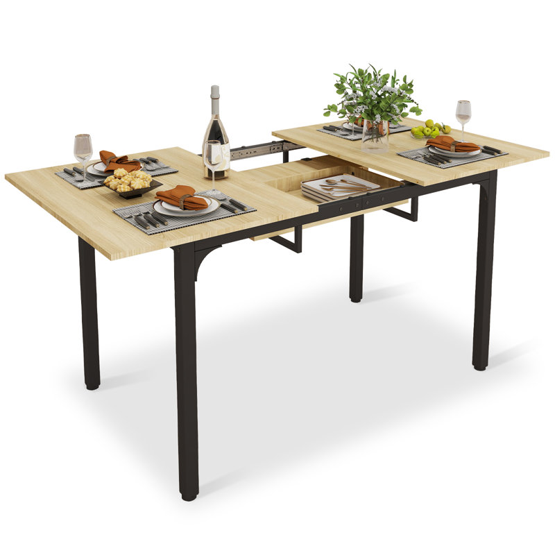 Extendable Antke Dining Table With 110-150cm Tabletop, Kitchen Wood Desk With 4-8 Seats, Space Saving, Beige, 120-160cm