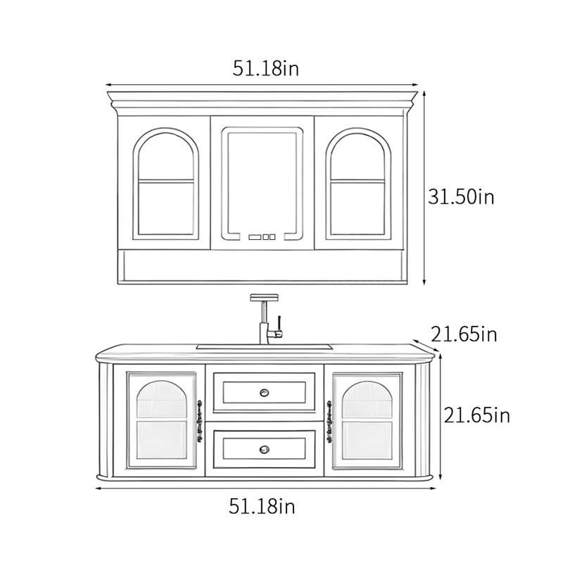 Bathroom cabinet retro American style, Black, 51"