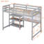 Lit mezzanine simple en bois avec tablettes, bureau et tableau d'écriture - Gris