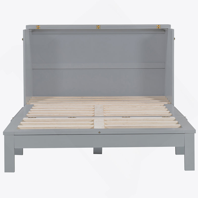 Lit escamotable double avec grands tiroirs, Gris, Full