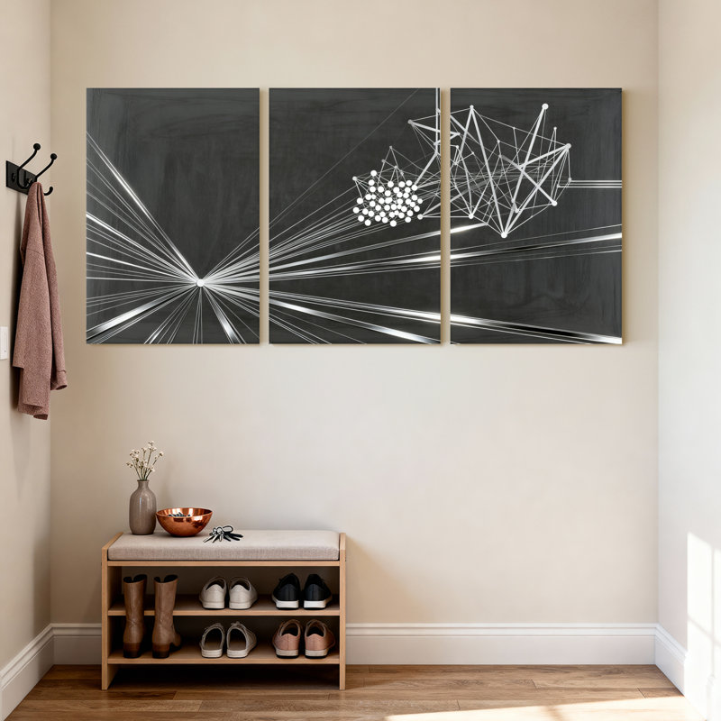 Ensemble de 3 tableaux sur toile à motifs géométriques abstraits, H 30 po x l 60 po