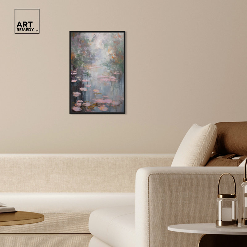 Art Remedy Pink Impressionisty Lilypads encadré Impressionism 49615, Cadre noir, H 25 po x l 17 po