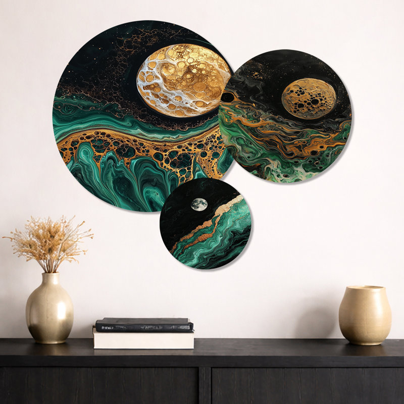 Mystérieuse rêverie de la lune - Art mural céleste en métal 3 pièces