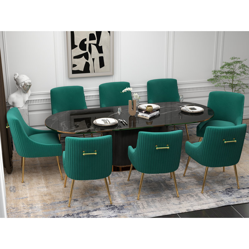 Baudel Velvet Upholstered Side Chair, Green