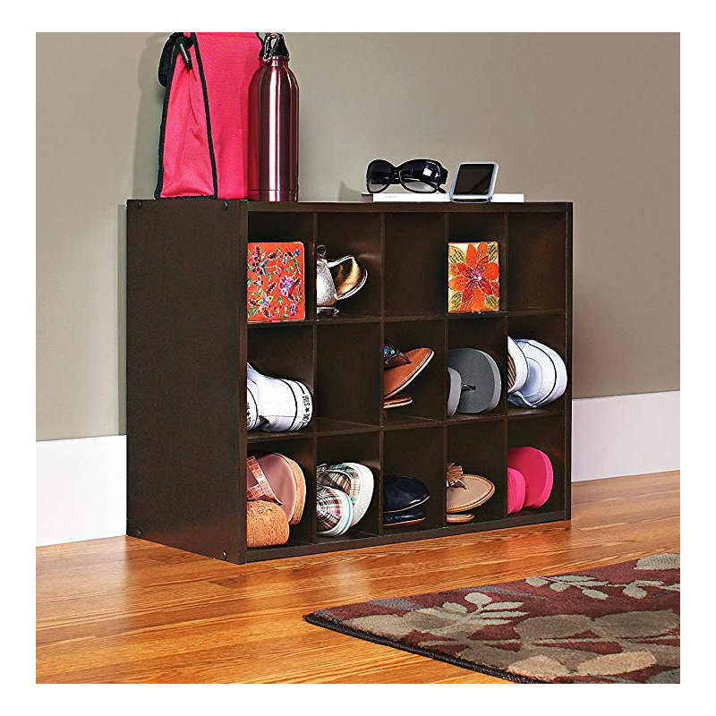 Stackers 15 Pair Stackable Shoe Cabinet Storage Cubby Unit by CLosetMaid, Espresso