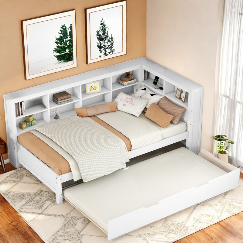 Nelse  Daybed With Trundle, Storage Shelf And Usb, Twin, White