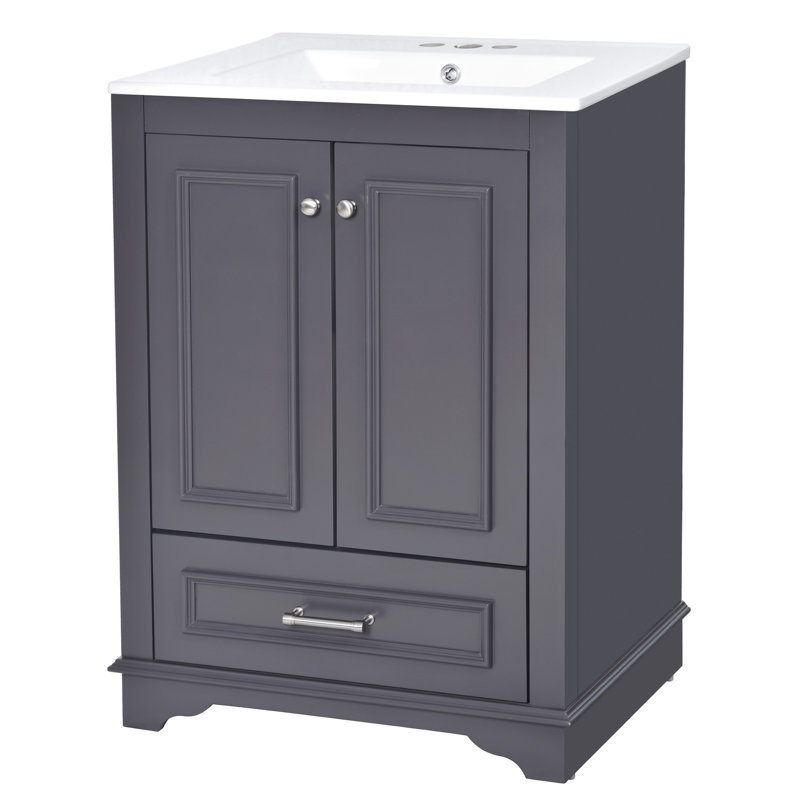 Meuble-lavabo de salle de bain en céramique 24 po - meuble-lavabo moderne avec tablettes réglables et tiroirs gris-bleu