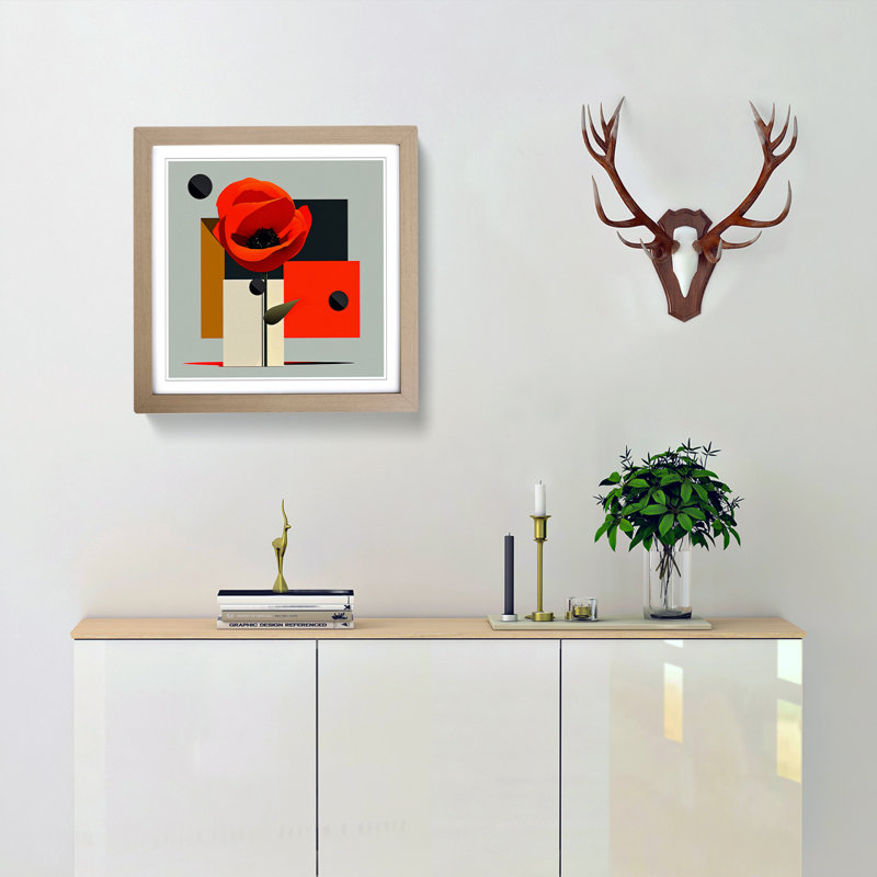 Poppy Flower Suprematism No.1 - Framed Print, Oak