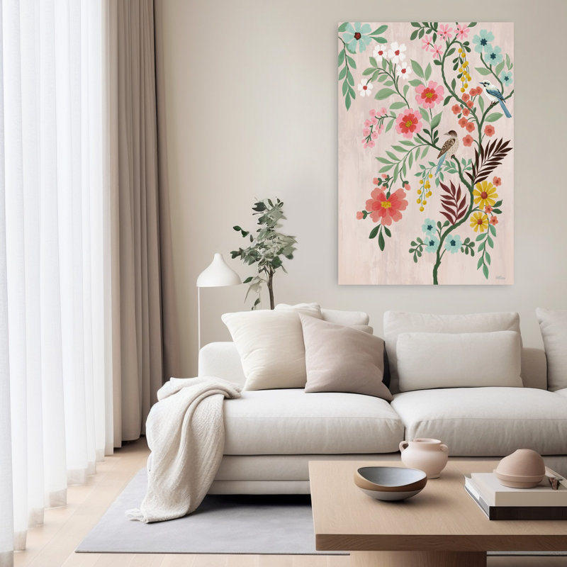 Art contemporain, art contemporain coloré, fantaisiste, oiseau, printemps, H 60 po x l 40 po