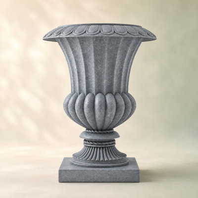 Antique Pedestal Urn Planter, Lightweight Concrete MgO Clay Plant Pot with Drainage, Rustic French Country Front Door Flower Pot