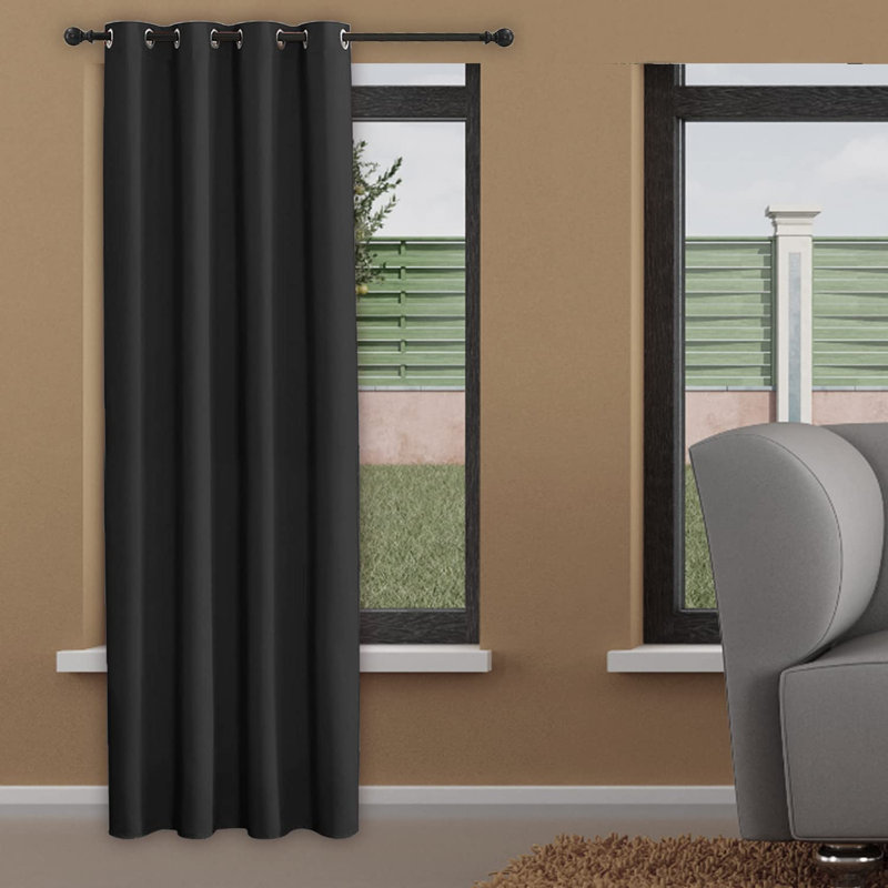 Panneau de rideau simple occultant et isolant en lin de couleur unie avec œillets, Noir, L 52 po x L 13,85 po