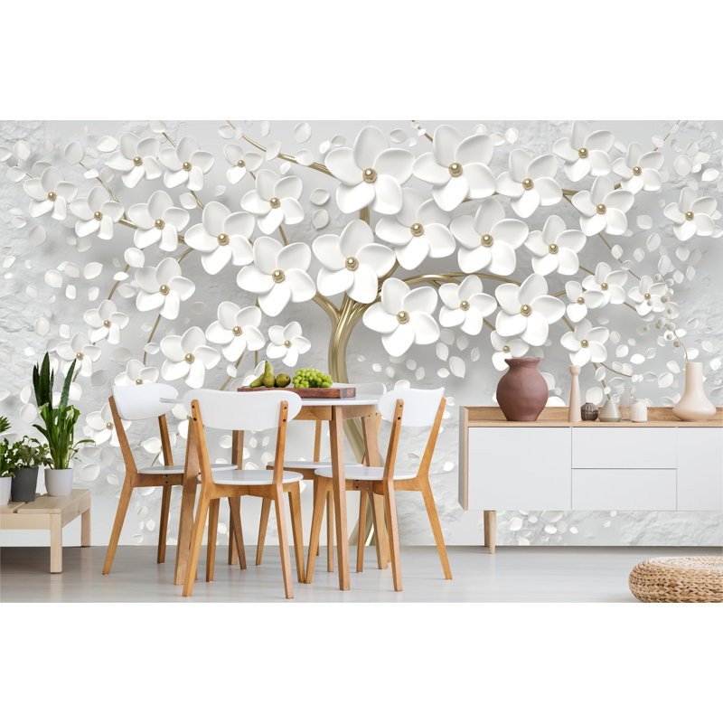 Papier peint floral 3D, L 75 po x L 48 po