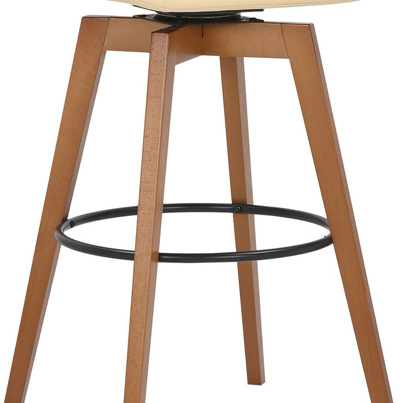 Tabouret de bar luxueux en similicuir et pivotant, Tabouret de bar (hauteur du siège de 30,5 po), Siège crème / cadre brun
