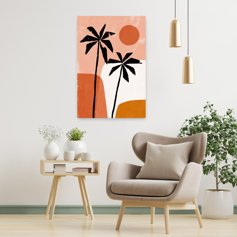 «Palmsats Sunsetno02», impression de palmier biologique moderne abstrait, art mural, 36" H x 24" W