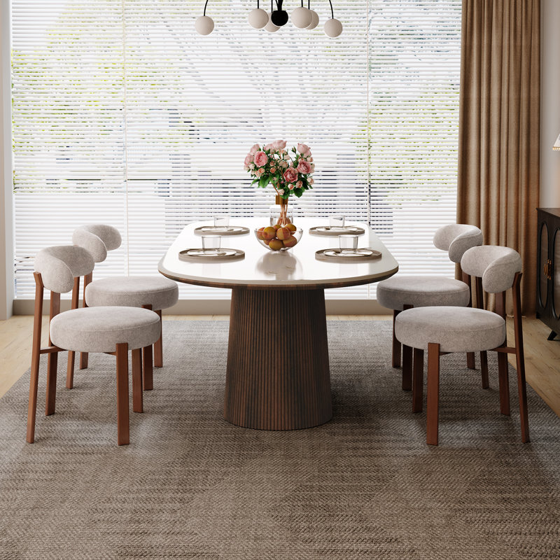 Ensemble de table de salle à manger 4 personnes Adwin avec table ovale 86,61 "et chaises rembourrées Boucle, Beige