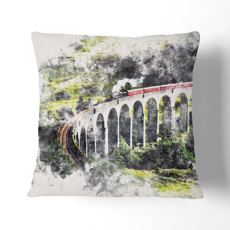 Steam Train in Scotland Abstract Cushion with Filling, 55cm H x 55cm W x 20cm D