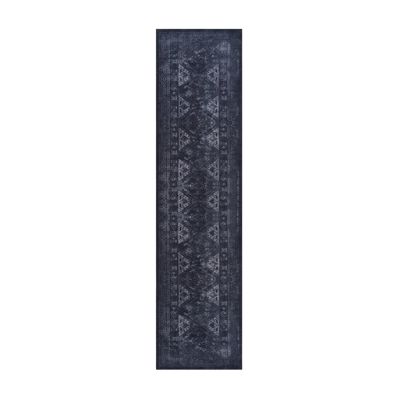 Tapis de couloir 2 pi 6 po x 10 pi lavable, à poils courts, antidérapant, antidérapant, pliable, adapté aux enfants et aux animaux de compagnie - Tapis pour salon, chambre à coucher, cuisine, salle à manger (noir / gris, 2 "6" x 10 ")