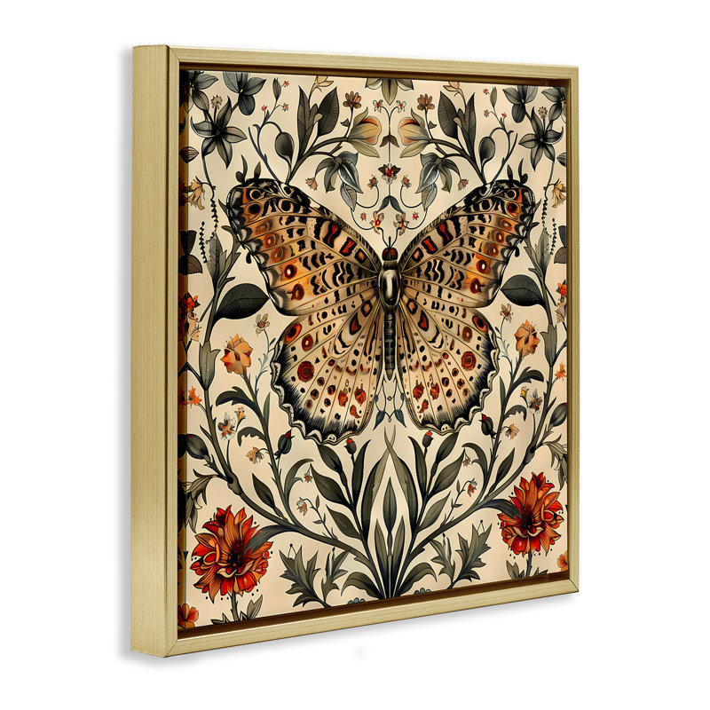 «Baroque Butterfly & Botanicals», art mural encadré flottant par Walker Noble, Cadre flottant métallique doré