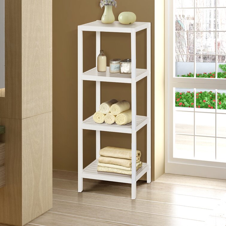 Lamar 17.75 W x 39.5 H x 13 D Solid Wood Free-Standing Bathroom Shelves Dotted Line Color: White