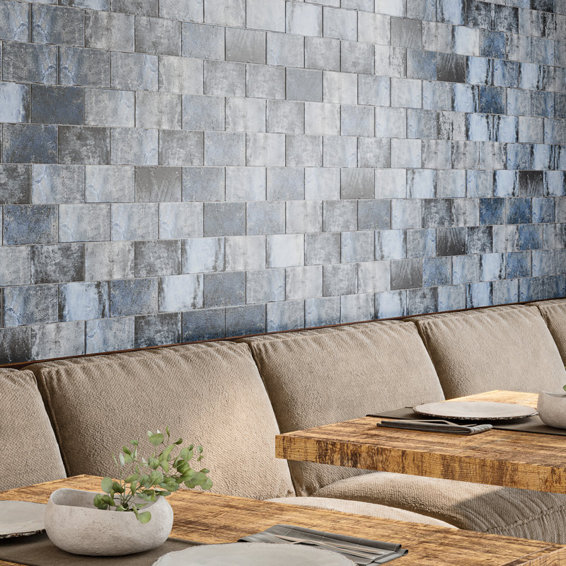 Carrelage mural en céramique aspect terre cuite 3,93 "x 7,87" Souk (caisse de 10,76 pieds carrés / caisse), Bleu denim