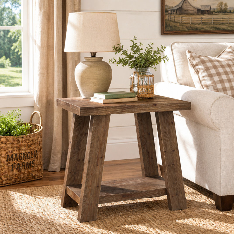 Table de bout en bois massif avec rangement, 2, Brown