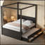 Grand lit plateforme avec auvent pour lit gigogne simple et 3 tiroirs de rangement-1126698473