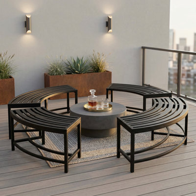 Khisha Metal Outdoor Bench(Set of 4)