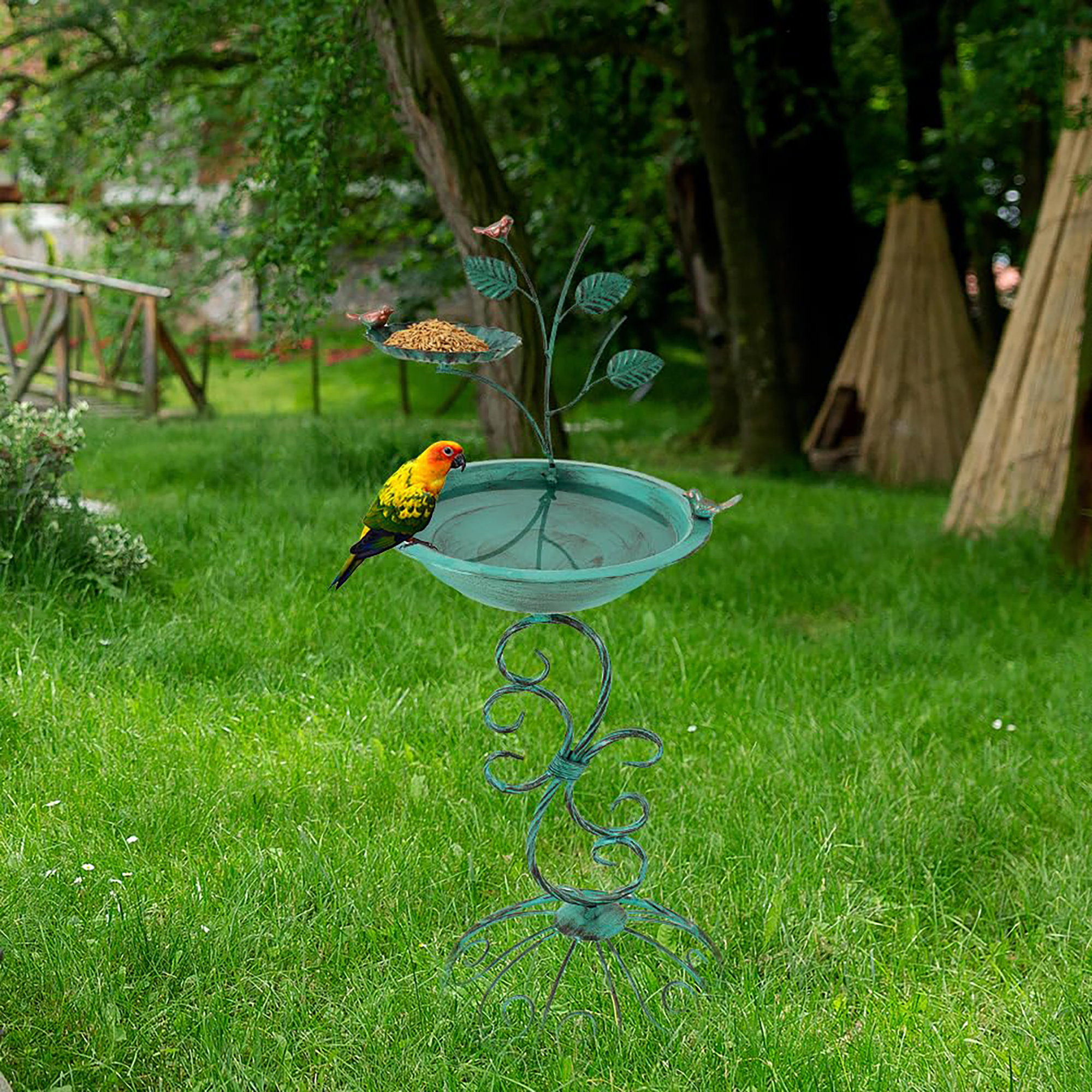 Latitude Run® Modern Bird Bath with Tree Art Decor, 13" Diameter Metal ...