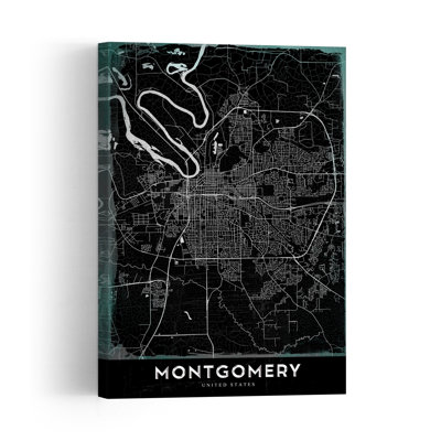 Montgomery City Map Retro Vintage City Architecture Wall Art Print 1 Piece Wrapped Canvas Wall Art
