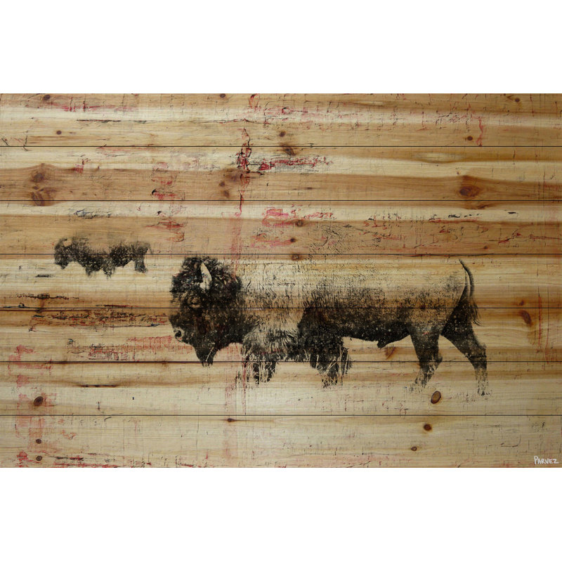 « bison troupeau walk », impression sur bois, H 16 po x l 24 po x P 1,5 po