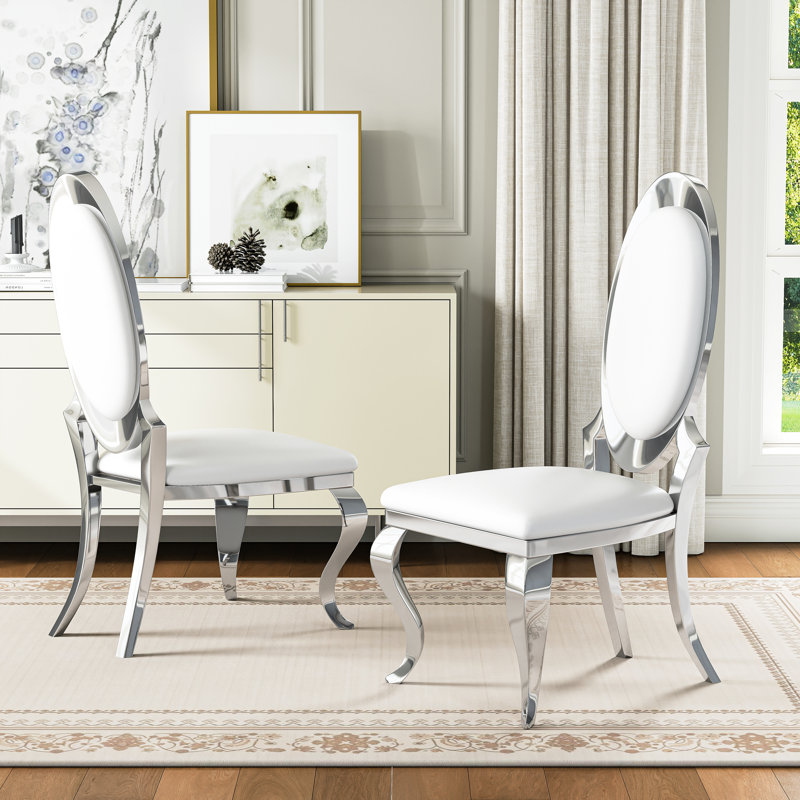 Chaise de salle à manger Miluc, Blanc, Argent