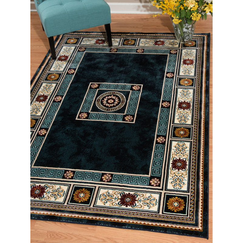 Tapis bleu/brun zone Ravenstein, 5 pi 3 po x 7 pi 2 po