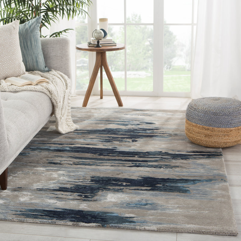 Tapis bleu / gris touffeté à la main Thea, Rectangle 9 pi x 13 pi