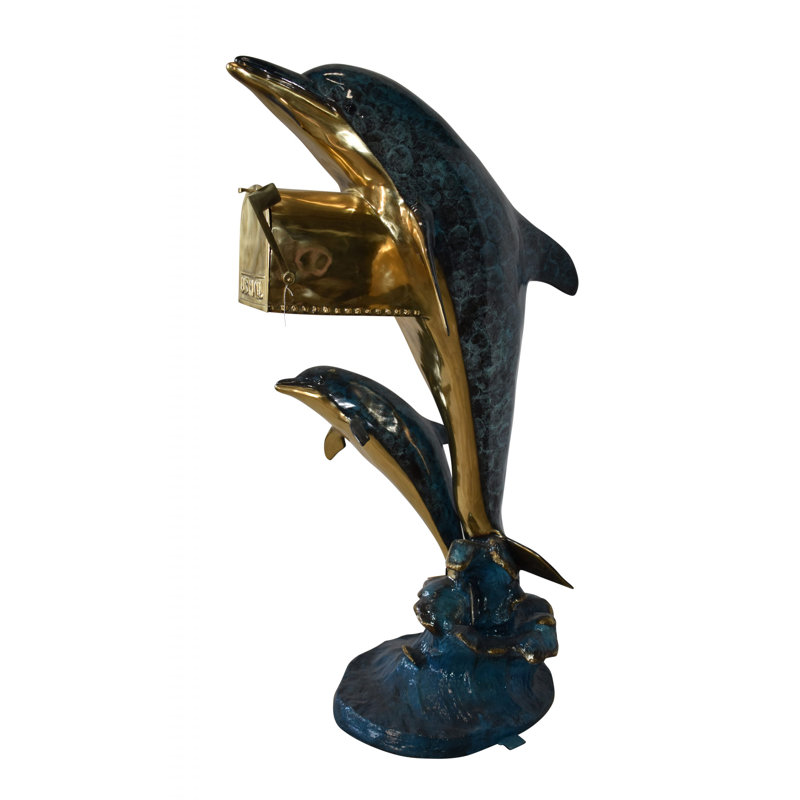 Two Dolphins Mailbox Made Of Bronze Statue Size: 48" X 31" X 68"H