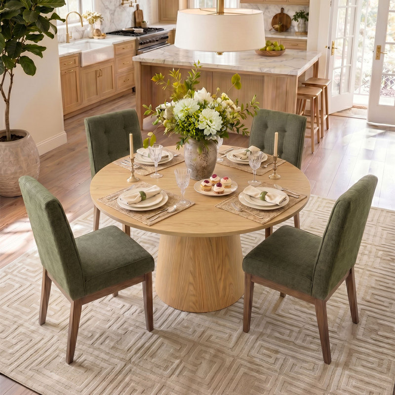 Ensemble de table de salle à manger pour 4 personnes avec table ronde solide et 4 chaises rembourrées avec pieds solides