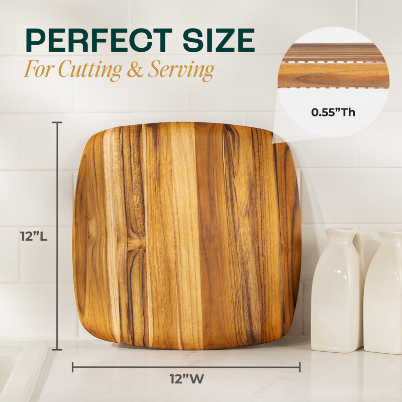 Anders Teak Wood Serving Tray, 12" H x 12" W x 0.55" D